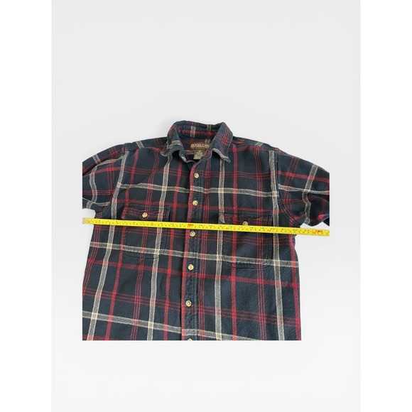 Moose Creek Mens Large Tall Flannel Shirt Navy Red Plaid Cotton Button Down - Picture 9 of 10